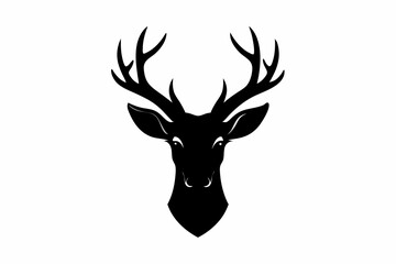 isolated black silhouette of a deer head collection, Set of deer silhouette vector. Deer Silhouette, Deer Head
