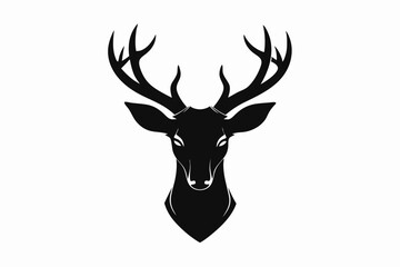 isolated black silhouette of a deer head collection, Set of deer silhouette vector. Deer Silhouette, Deer Head
