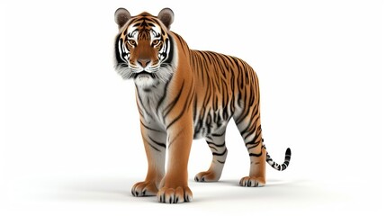 Obraz premium Animated 3D tiger isolated on white background.