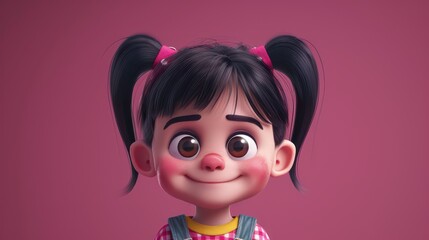 Photo of a cute little girl She is a company manager. In 8k 3d, detailed character design. The playful