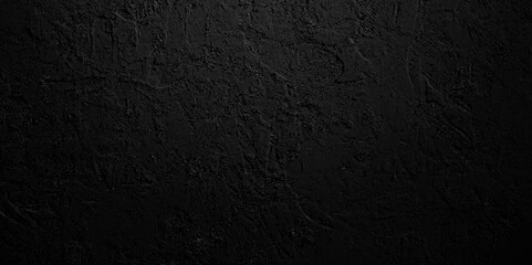Old wall stone for dark black distressed grunge background wallpaper. rough concrete wall. Abstract black stone wall texture grunge rock surface. dark gray background backdrop. wide panoramic banner.