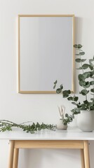 Fototapeta premium Mockup frame in cozy light minimalist living room interior close up, Scandinavian interior background, 3d render