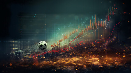 soccer ball on the background of graphs. concept of online betting on sporting events