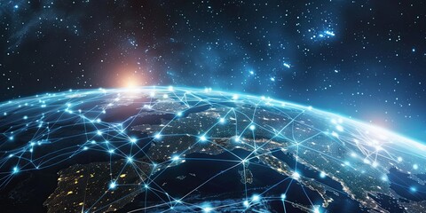 Obraz premium Global Digital Network Connectivity Over Earth