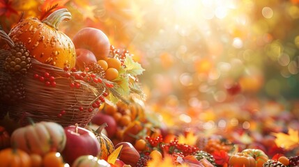 Seasonal and Holiday Themes Thanksgiving Feast: A 3D copy space background featuring a Thanksgiving feast