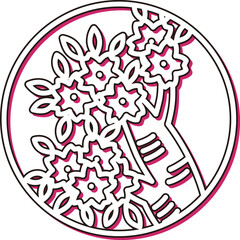 カラーシャドウの円形ミニ花札　弥生　桜　3月　桜のカス