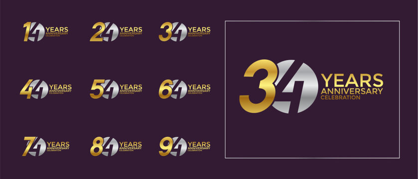 anniversary logo style set with gold and silver color can be use for celebration moment