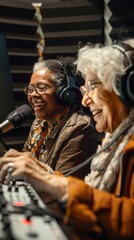 Obraz premium Two women recording a podcast in a studio