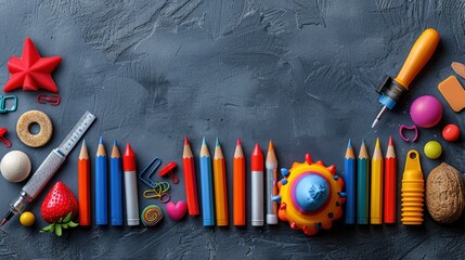 yellow whiteboard with markers on a grey background
