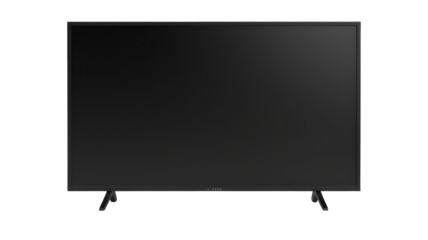 Flat screen television isolated on white background, modern TV design ideal for home entertainment with minimalist frame.