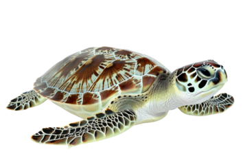High-quality image of a marine turtle with detailed shell pattern, isolated on a white background, perfect for use in digital projects.