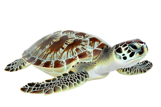 High-quality image of a marine turtle with detailed shell pattern, isolated on a white background, perfect for use in digital projects.