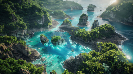 Obraz premium Tropical Island, Nature landscape, crystal blue sea, lush jungle, 300 DPI