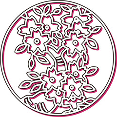 カラーシャドウの円形シンプル花札　弥生　桜　3月　桜のカス