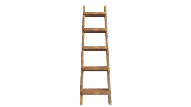 Wooden ladder standing upright, ideal for construction, home improvement, and DIY projects, representing growth, progress, and upward movement.