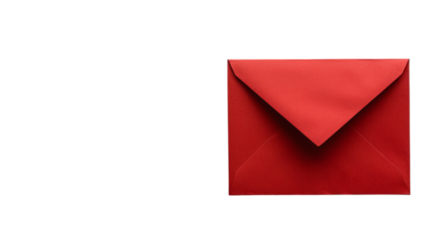 Bright red envelope isolated on a white background, perfect for invitations, letters, or holiday greetings.