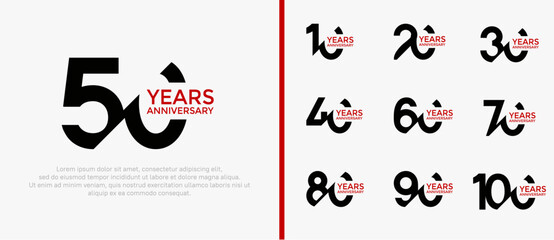 anniversary logo style set, black and red color with slash can be use for celebration moment