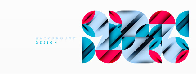 Fototapeta premium Circle, square and flower petal geometric background. Round shapes composition for wallpaper, banner, background or landing