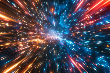 Hyperspace traveling through star fields flying extremely fast light speed trail.
