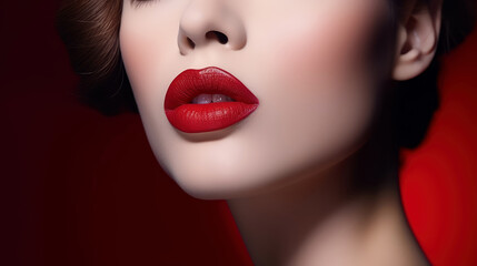 Fototapeta premium Beautiful woman with beauty red lips, lipsticks and make up