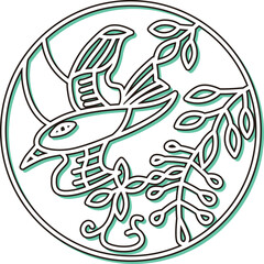 カラーシャドウの円形シンプル花札　卯月　藤　不如帰　4月　藤に不如帰