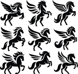 Illustration of fantasy animal pegasus silhouette.