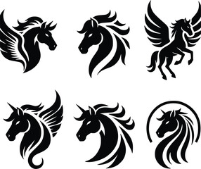 Illustration of fantasy animal pegasus silhouette.