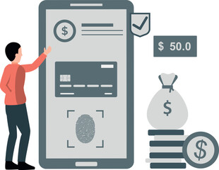 Boy pointing at fingerprint on mobile.