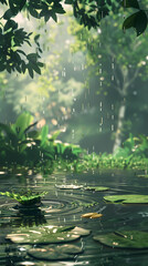 Naklejka premium Rain drops on water, natural background