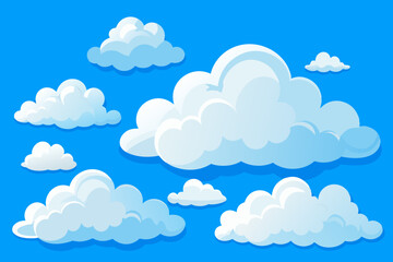 set Collections Cloud, Fluffy white clouds of various shapes and sizes against a bright blue sky