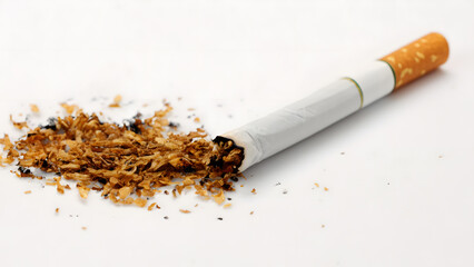 Cigarette ouverte sur fond blanc