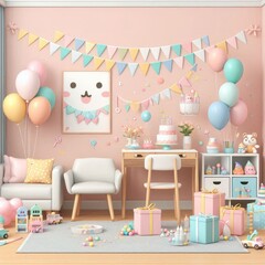 Pastel-Colored Kids' Birthday Room Design: Soft and Sweet