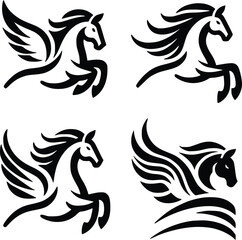 Illustration of fantasy animal pegasus silhouette.