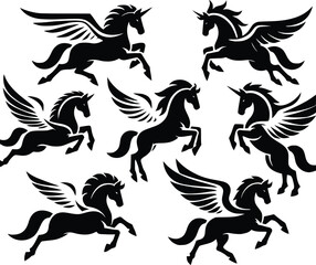 Illustration of fantasy animal pegasus silhouette.