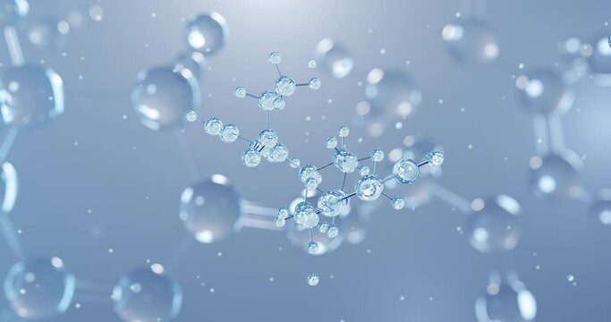 Fentanyl, rotating 3D model of opiate agonists, seamless looped video, molecular structure with selective focus