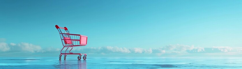 shopping cart and laptop, soft blue background, online stores concept