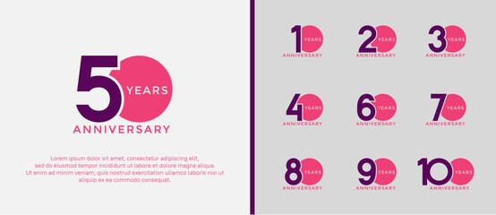 anniversary logo style set with purple and pink color can be use for celebration moment