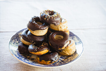 Plate of Homemade Assorted Donuts