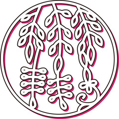 カラーシャドウの円形ミニ花札　卯月　藤　4月　藤のカス