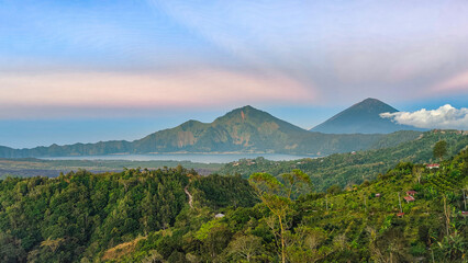 mountains in the morning, lake and mount batur, kintamani, Bali.