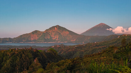 mountain in autumn, lake and mount batur in the late afternoon