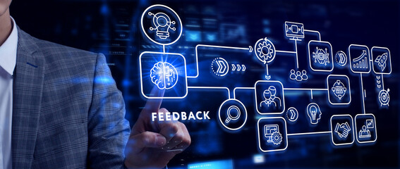 Feedback concept, user comment rating of company online, writing review diagram, reputation management.