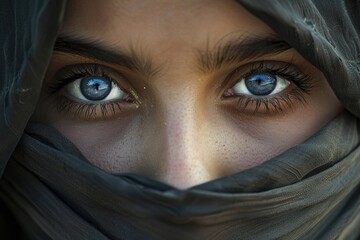 A close-up shot of a woman's eyes covered by a veil, great for use in mystery or suspense themed projects