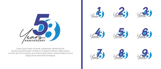 anniversary logo style set with blue color can be use for celebration moment