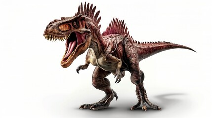 Obraz premium 3D rendering of a fierce dinosaur with sharp teeth and spiky back, isolated on a white background.