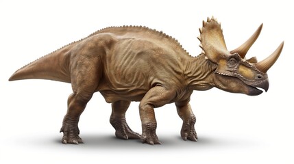 3D rendering of a majestic Triceratops dinosaur, showcasing its distinctive horns, textured skin, and powerful stance.