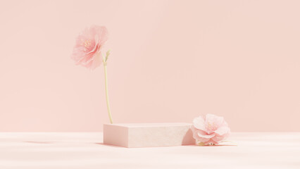 Background Product display mockup with pink background and abstract geometric glatforms for showcasing in landscape orientation.