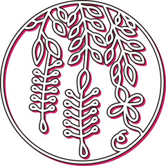 カラーシャドウの円形シンプル花札　卯月　藤　4月　藤のカス