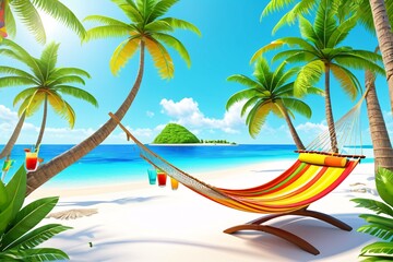 Obraz premium Cartoon Tropical Paradise