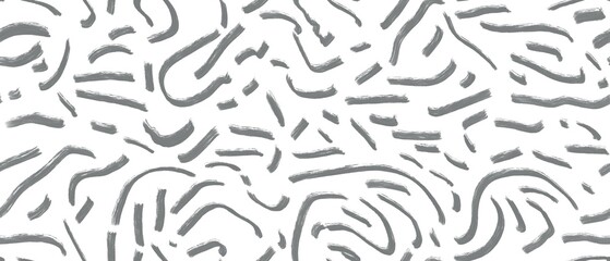 Seamless abstract textured pattern. Texture in grey, white. Digital brush strokes background. Lines, stains. Illustration. Design for textile fabrics, wrapping paper, background, wallpaper, cover.